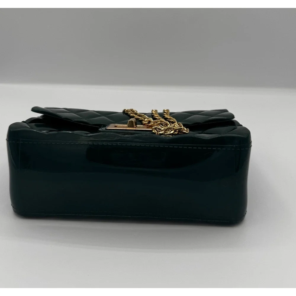 Crossbody Bag Women Small Dark Green Quilted Jelly Gold Chain‎ Retro